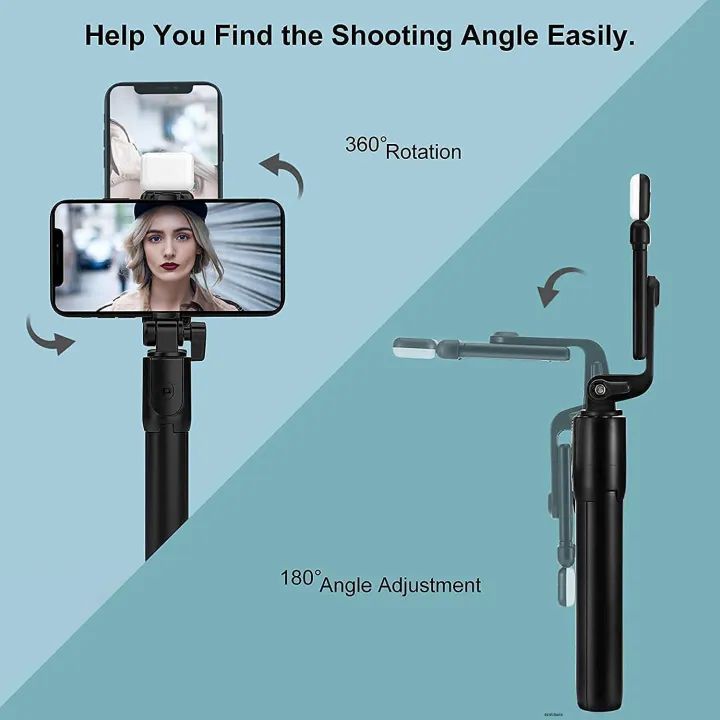4 in 1 Wireless Selfie With Fill Light Stick Tripod Bluetooth Shutter selfie Light foldable Selfie stick for all Phone Extendable With charging Cable Detachable Bluetooth Shutter