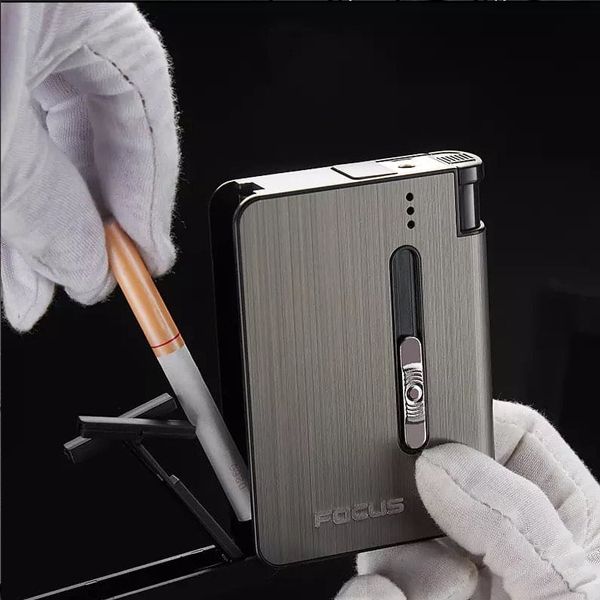Focus Automatic Lighter Automatic Cigarettes Holder 10 Pcs Cigarette Case Portable Automatic Cigarette Holder Without Lighter Metal Cigarette Boxes Lighter Gadget For Men Multifunction Cigarette Holder
